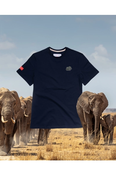 T-shirt męski Basic ze słoniem afrykańskim - granatowy